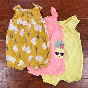 Set of Three Bubble Rompers in Yellow, Pink, and Mustard